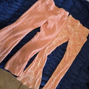 Charming Peach and Floral Kids Bell Bottom Leggings